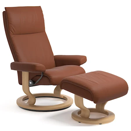 Large Reclining Chair and Ottoman with Classic Base